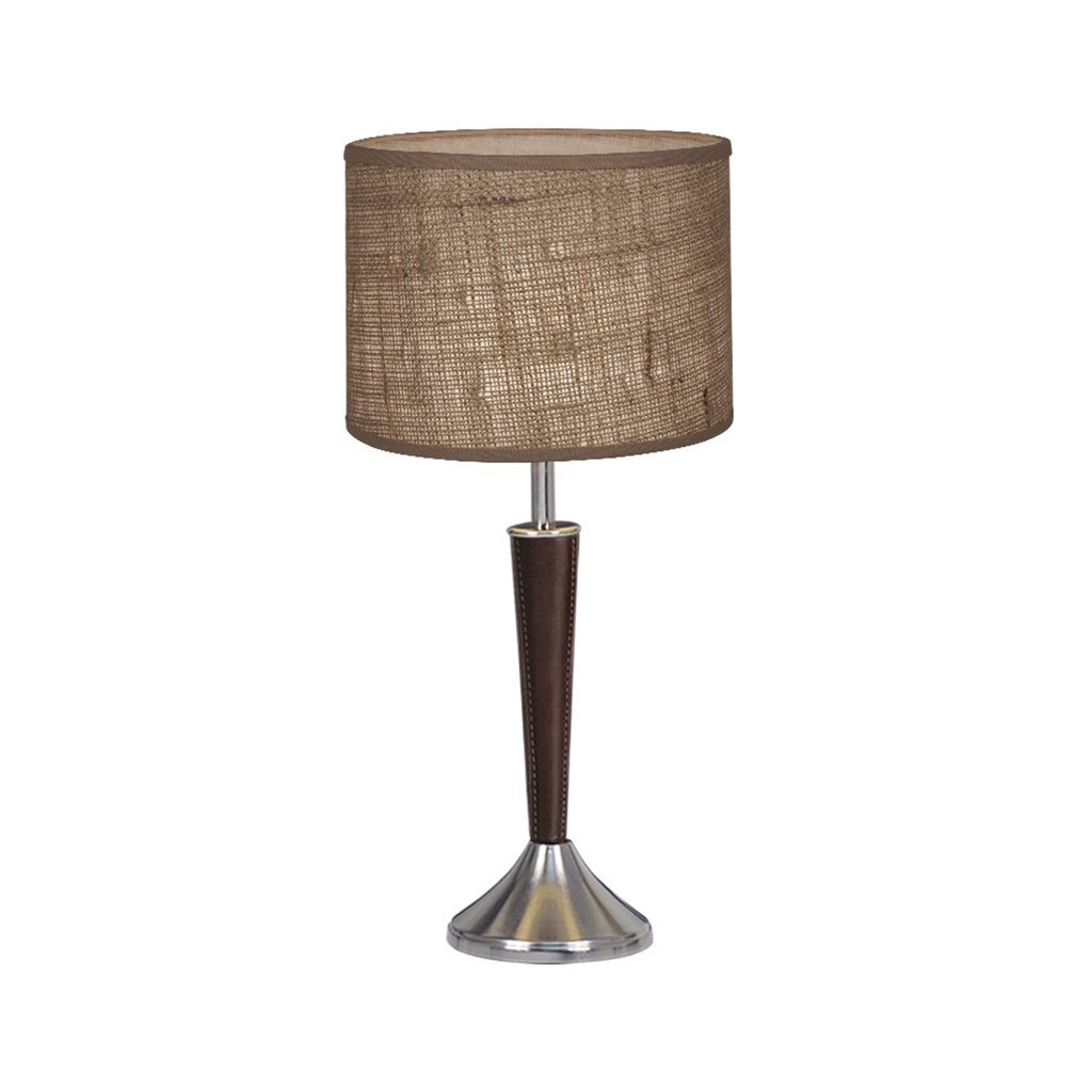 Velador carol c/pantalla Cilindrica Lienzo blanco cromo/cuero Luz del Siglo