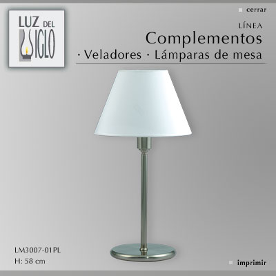 Lampara de mesa recta c/pant Conica Lienzo Blanco acero Luz del Siglo