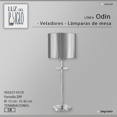 Lampara de mesa cromo c/pant organza plateada Cilindrica Cinta Plata Luz del Siglo