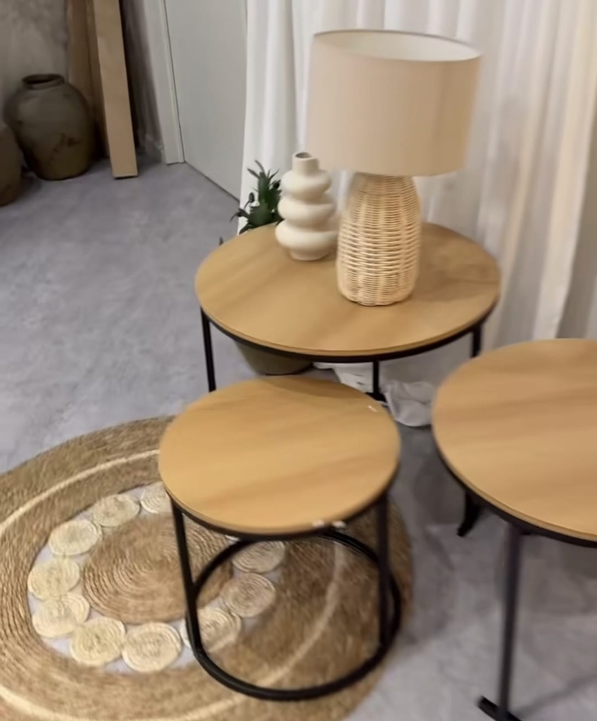 Conjunto 3 mesas negra-madera superpuestas redondas