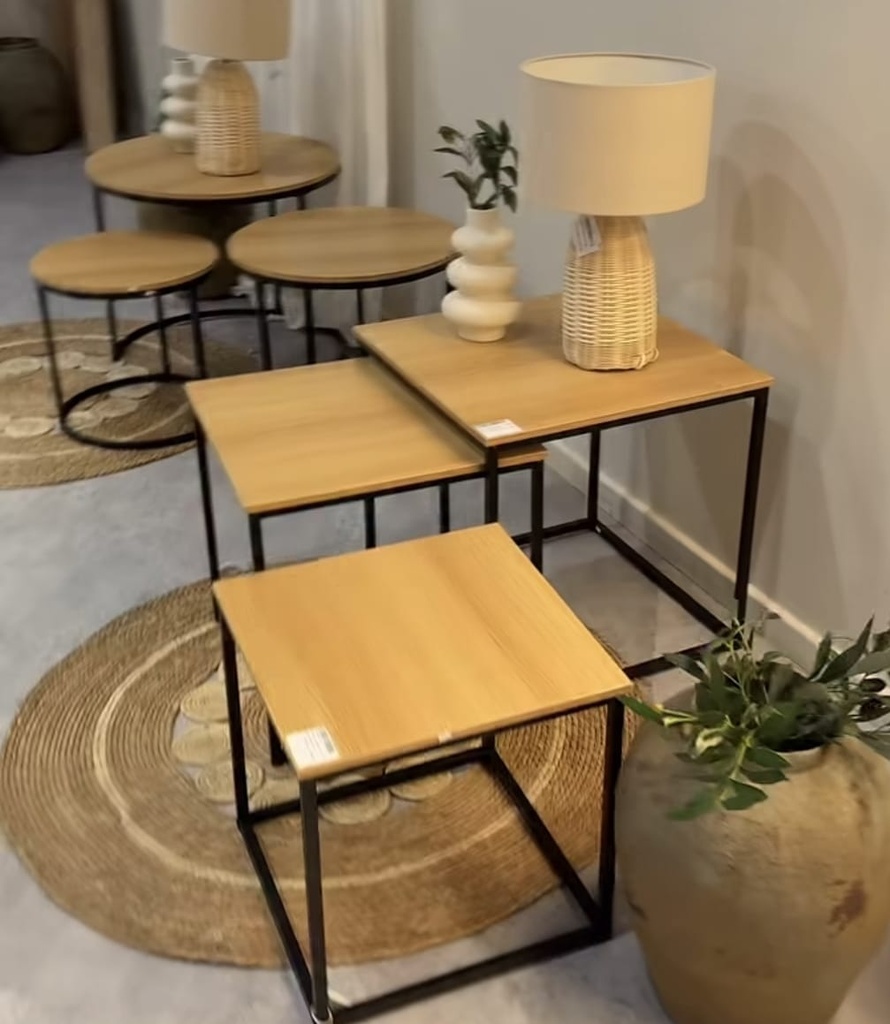 Conjunto mesas 3 superpuestas madera-negra cuadrada Luza Cálida