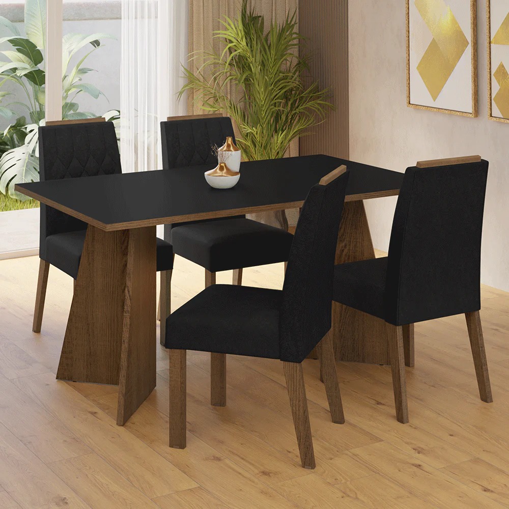 Juego comedor mesa 160mm con 4 sillas tapizadas Aura