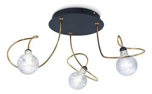 Plafón Luciana 3 luces negro con oro Ronda