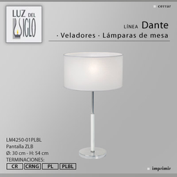 [lm4250ZLB-56-acero] Lampara de mesa acero c/pantalla Cilindrica Lienzo blanco Luz del Siglo