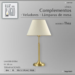 [VE4300-01YLB-56-doradomate] Velador LÍNEA THEA dorado mate Luz del Siglo