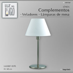[LM3007-01YLB-56-acero] Lampara de mesa recta c/pant Conica Lienzo Blanco acero Luz del Siglo