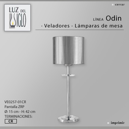 [LM0257-01ZRP-56-cromo] Lampara de mesa cromo c/pant organza plateada Cilindrica Cinta Plata Luz del Siglo