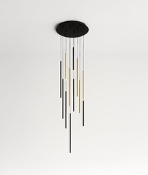 [Base cuadrada tubos combinados-51] Colgante tubos x12 negro dorado Electrolamp