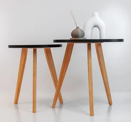 [mesasx2-redondanegra-56] Mesas superpuestas x2 Madera c/ Negro Luz Cálida