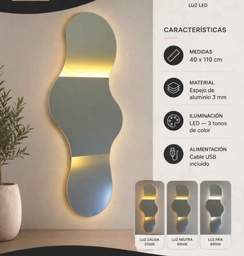 [irregular60x80-56] Espejo nube luz led 3 tonos 40 x 110 Luz Calida
