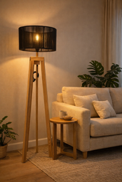 Lampara pie paraiso pantalla tejida Luz calida