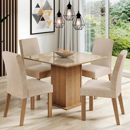 Juego comedor mesa 1mt con vidrio 4 sillas tapizadas Aura