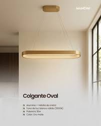 [ca302-63] Colgante Oval dorado alt1.2mts 36w 3000k Alom